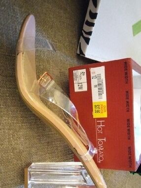 Hot Tomato Clear Strap Nude Tan Block Heel Sandals